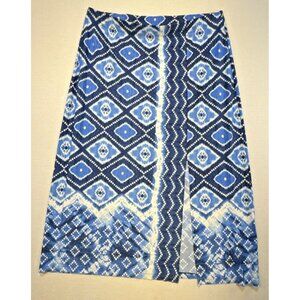 Chicos Womens Maxi Skirt Size 4 20/22 Blue White Stretch Jersey